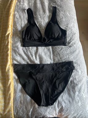 aerie Black Ribbed Knot Bikini Set